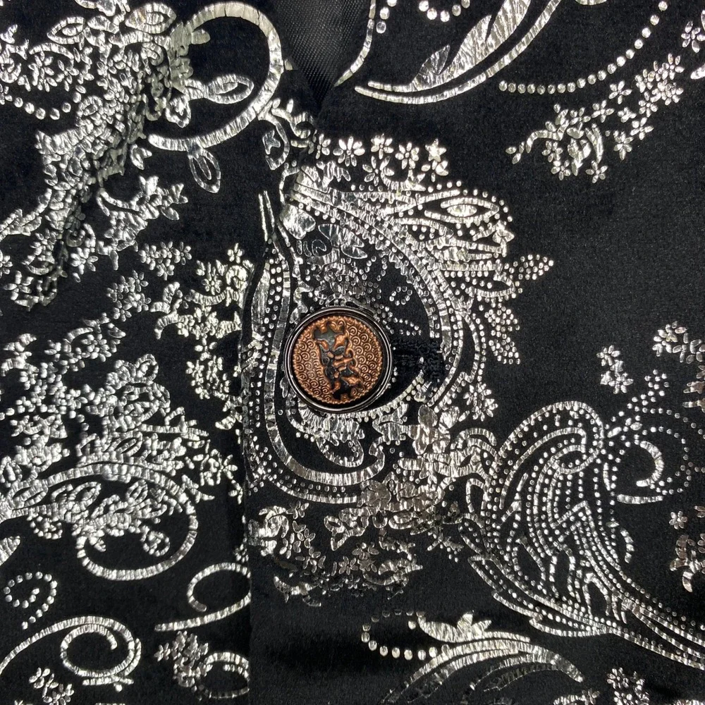 CloudStyle Mens Paisley Vest Silver Black Metallic Floral Formal Waistcoat L